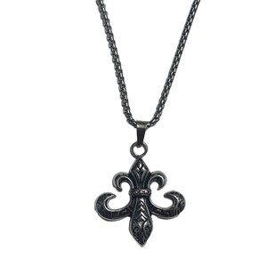 Mens Stainless Steel Fleur De Lis Pendant Necklace